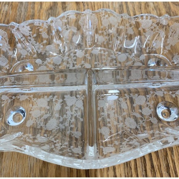 Vintage Footed Divided Dish Relish Floral Flower - Picture 6 of 11